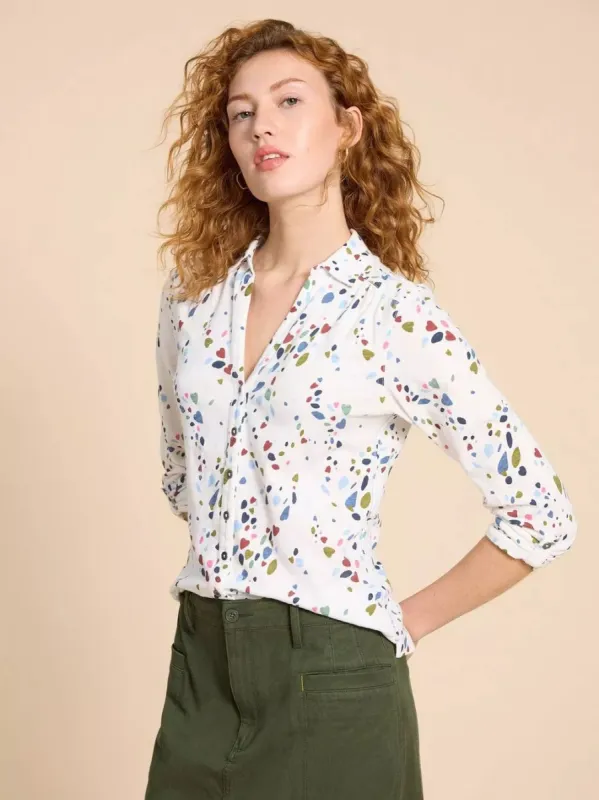 White Stuff Annie Jersey Shirt - White Print sold by Boutique with Grace