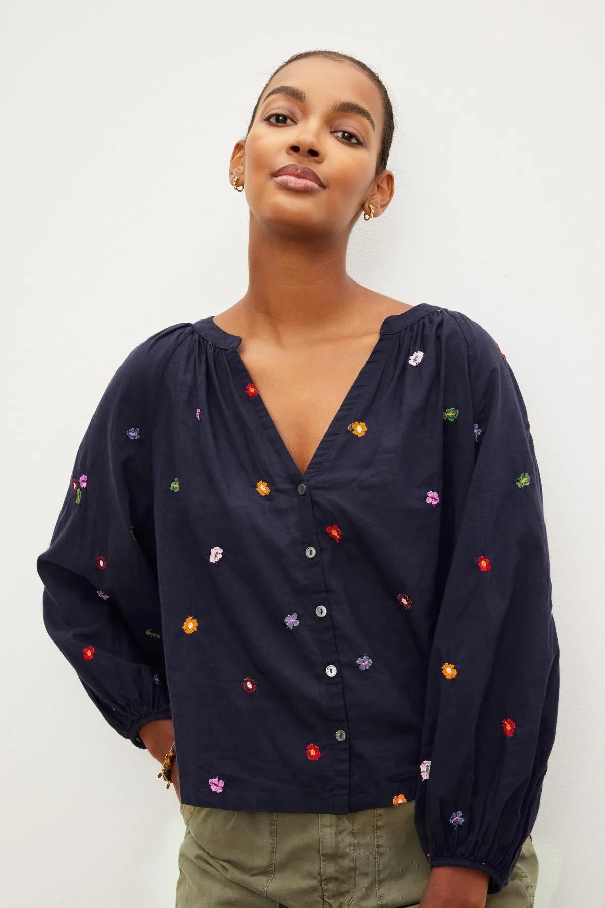Velvet Aretha Embroidered Blouse - Navy sold by Boutique with Grace product image thumbnail 3