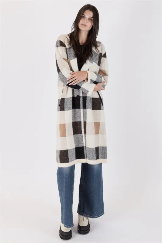 Lyla & Luxe Eyelash Check Coat - Neutral sold by Boutique with Grace