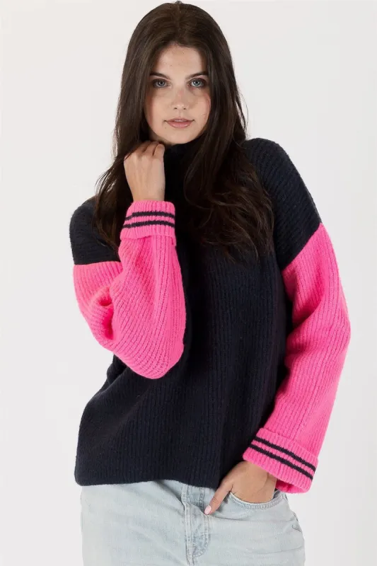 Lyla & Luxe Celia Contrast Sleeve Sweater - Fuchsia sold by Boutique with Grace