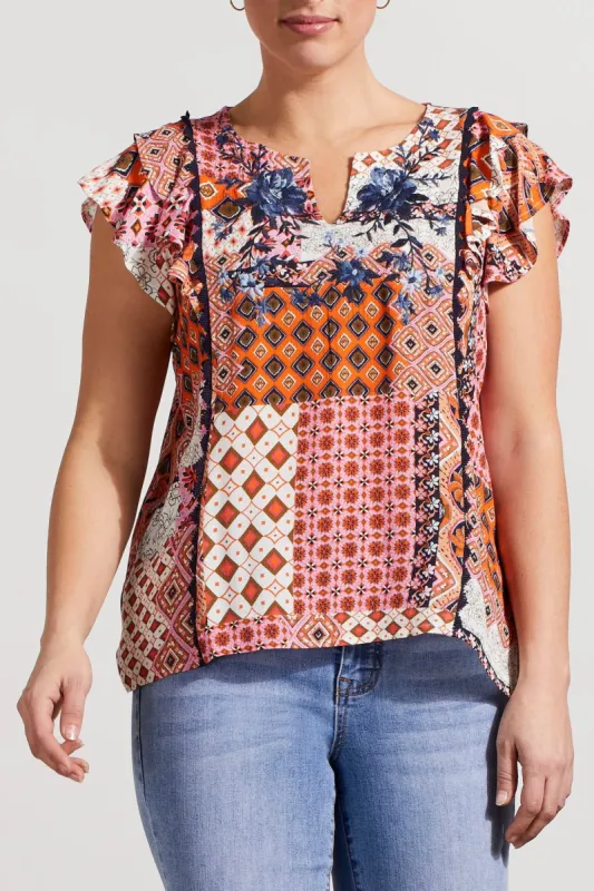 Tribal Frill Sleeve Blouse - Burnt Brandy made by Tribal