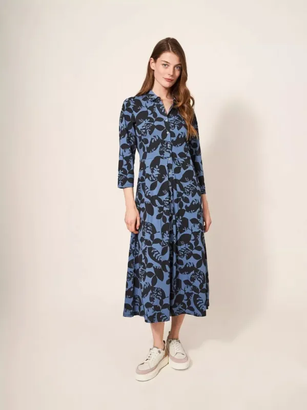 White Stuff Rua Jersey Shirt Dress - Blue Print sold by Boutique with Grace