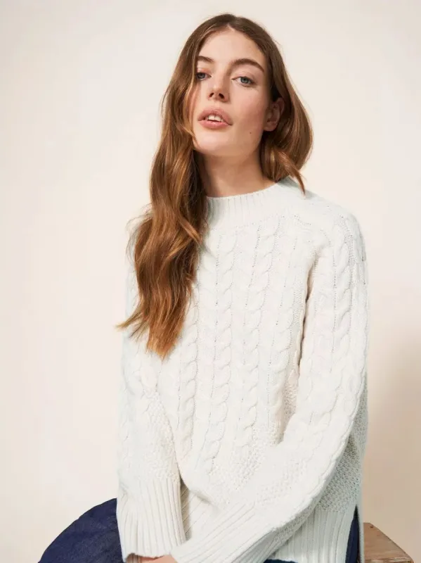 White Stuff Cable Yoke Jumper - Pale Ivory sold by Boutique with Grace