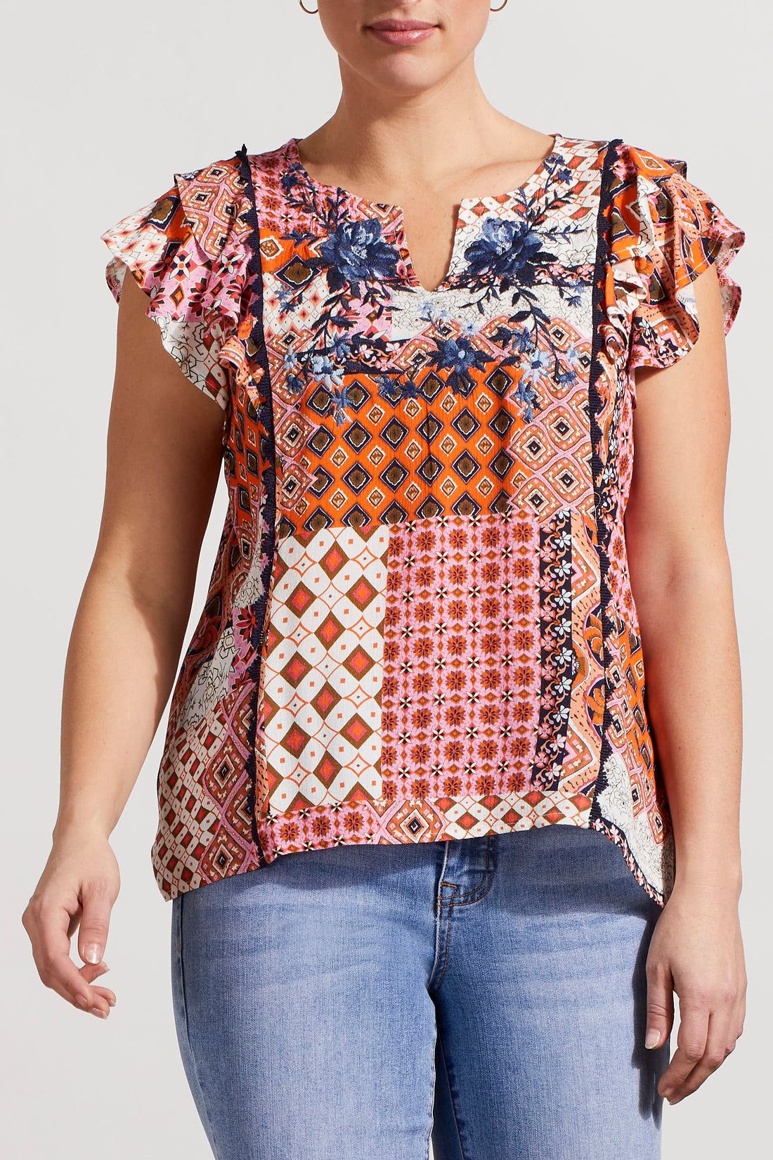 Tribal Frill Sleeve Blouse - Burnt Brandy sold by Boutique with Grace