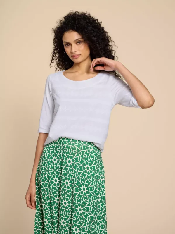 White Stuff Weaver Embroidered Tee - White sold by Boutique with Grace