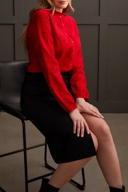 Tribal Opal Ruffle Collar Blouse - Scarlet made by Tribal