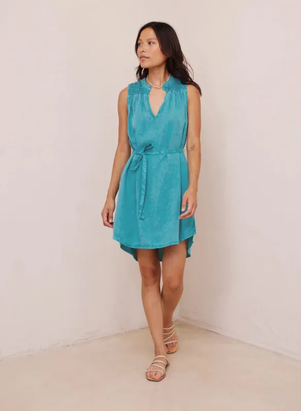Bella Dahl Smocked Yoke Mini Dress - Tropical Teal sold by Boutique with Grace