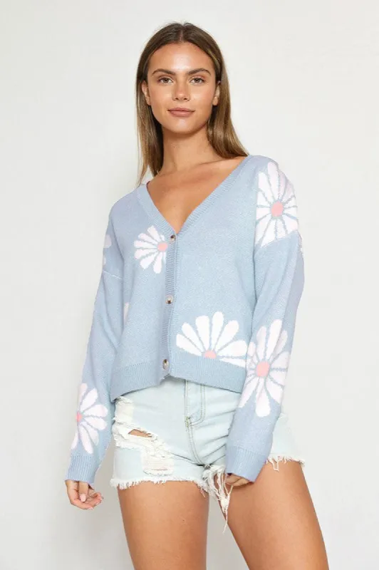 Miss Sparkling Daisy Cardigan - Sky Blue sold by Boutique with Grace
