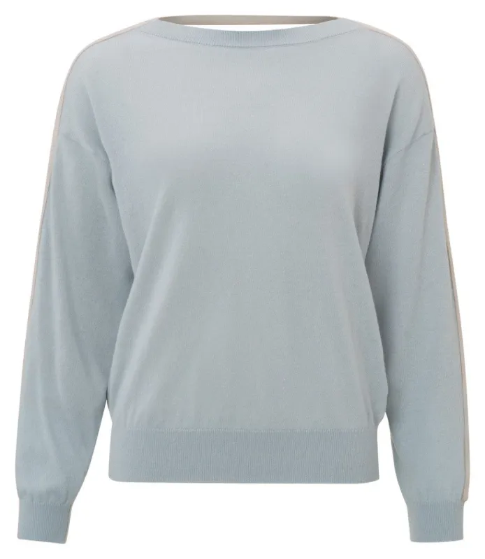 Yaya Open Back Sweater - Pearl Blue Dessin sold by Boutique with Grace