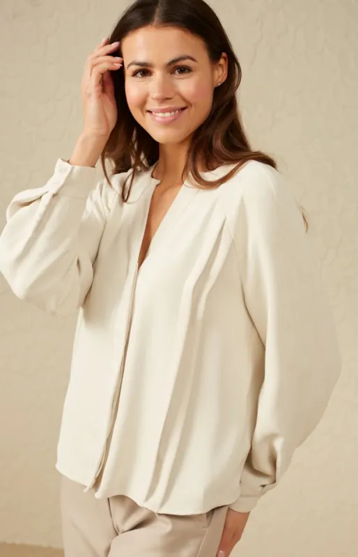 Yaya Detailed V Neck Blouse - Silver Birch sold by Boutique with Grace