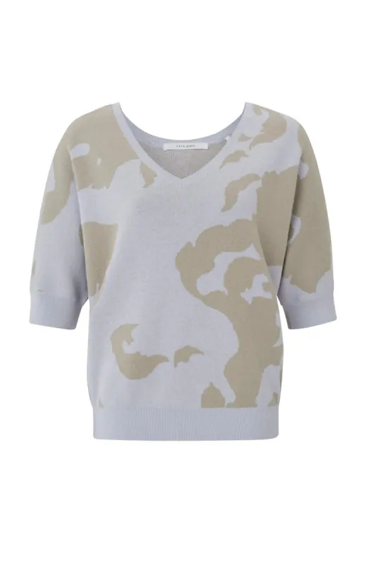 Yaya Jacquard Double V Sweater - Evening Haze sold by Boutique with Grace