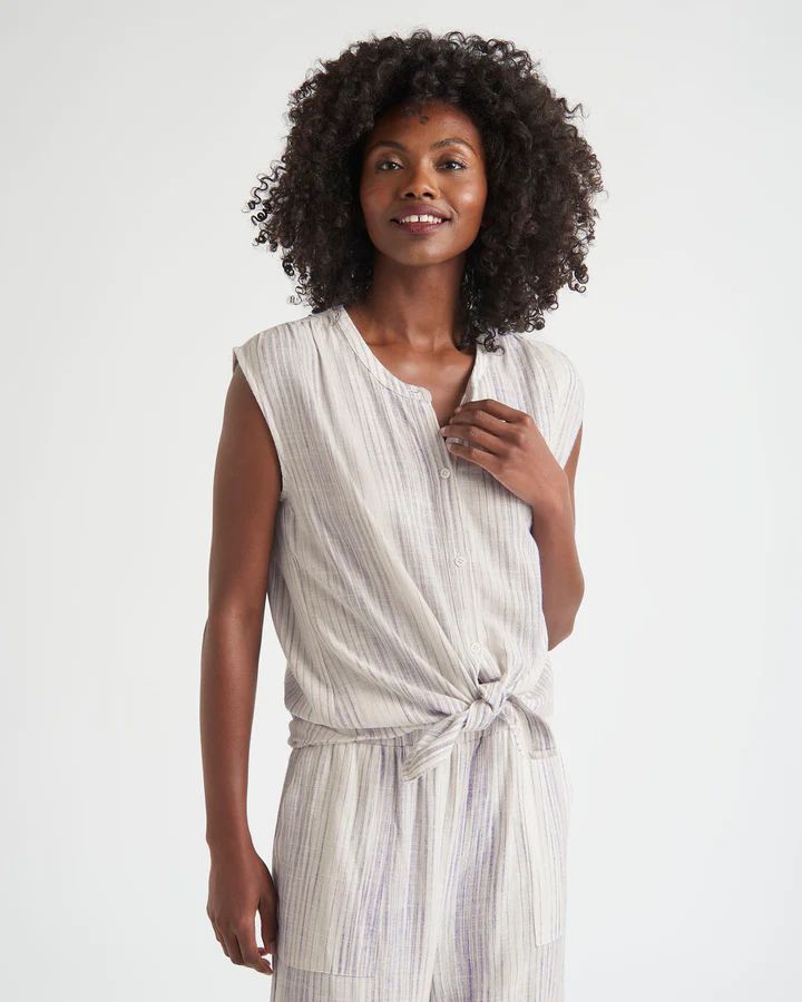Splendid Lola Sleeveless Button-up - Oyster Stripe sold by Boutique with Grace product image thumbnail 3