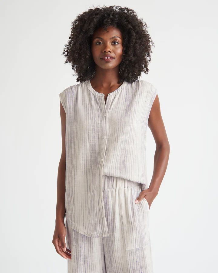 Splendid Lola Sleeveless Button-up - Oyster Stripe sold by Boutique with Grace product image thumbnail 5