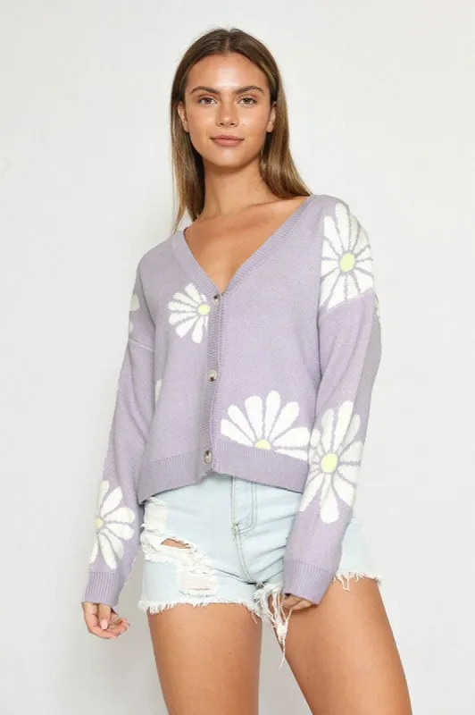 Miss Sparkling Daisy Cardigan - Lavender sold by Boutique with Grace