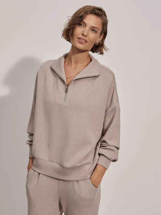 Varley Hawley Half Zip - Taupe Marl sold by Boutique with Grace
