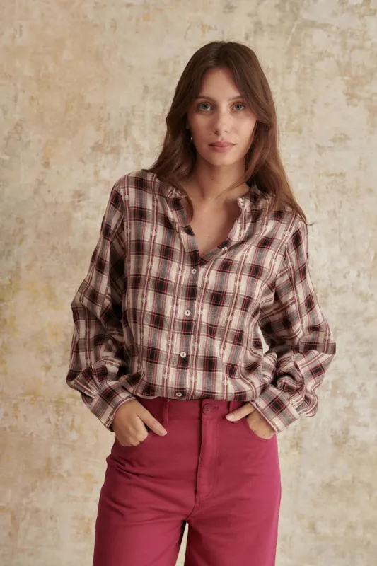 Garance Paris Gelina Plaid Shirt - Bordeaux sold by Boutique with Grace