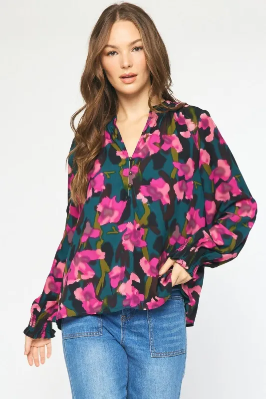 Entro Floral Blouse - Heather Green sold by Boutique with Grace