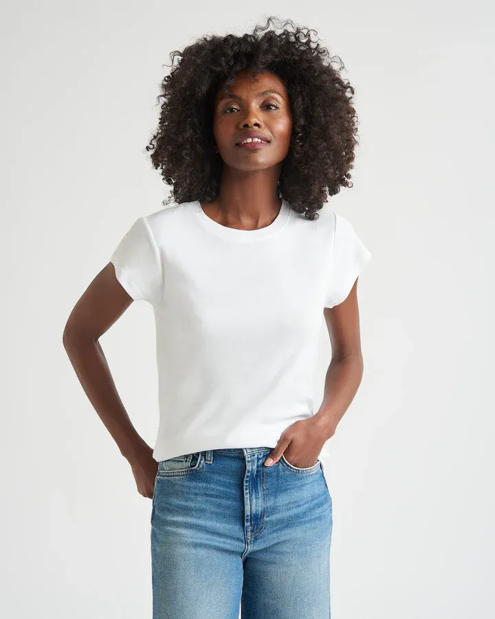Splendid Faye 1x1 Rib Tee - White sold by Boutique with Grace