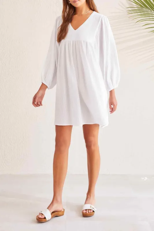 Tribal Anna Puff Sleeve Dress - White sold by Boutique with Grace