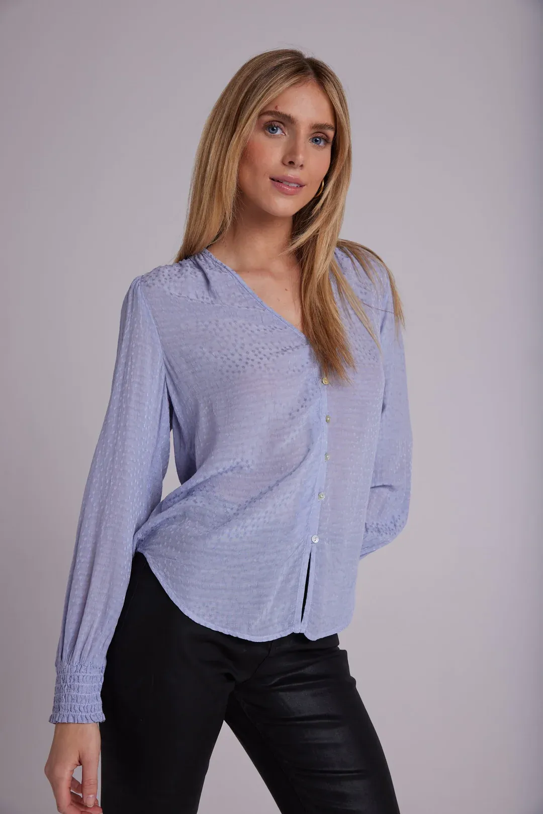 Bella Dahl Smocked Cuff Buttondown - Icy Peri sold by Boutique with Grace product image thumbnail 2
