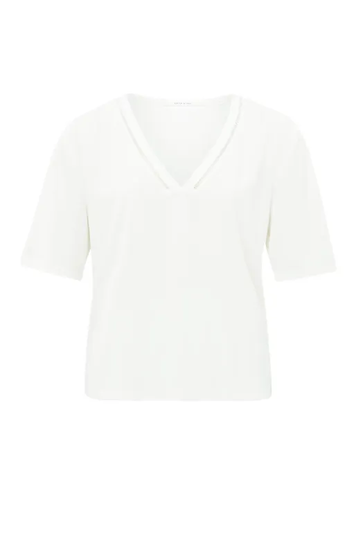 Yaya Tape Neckline Tee - Off-White sold by Boutique with Grace