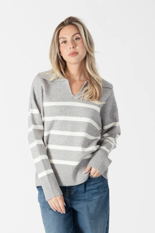 Lyla & Luxe Brooke Striped Pullover - Grey Marl sold by Boutique with Grace