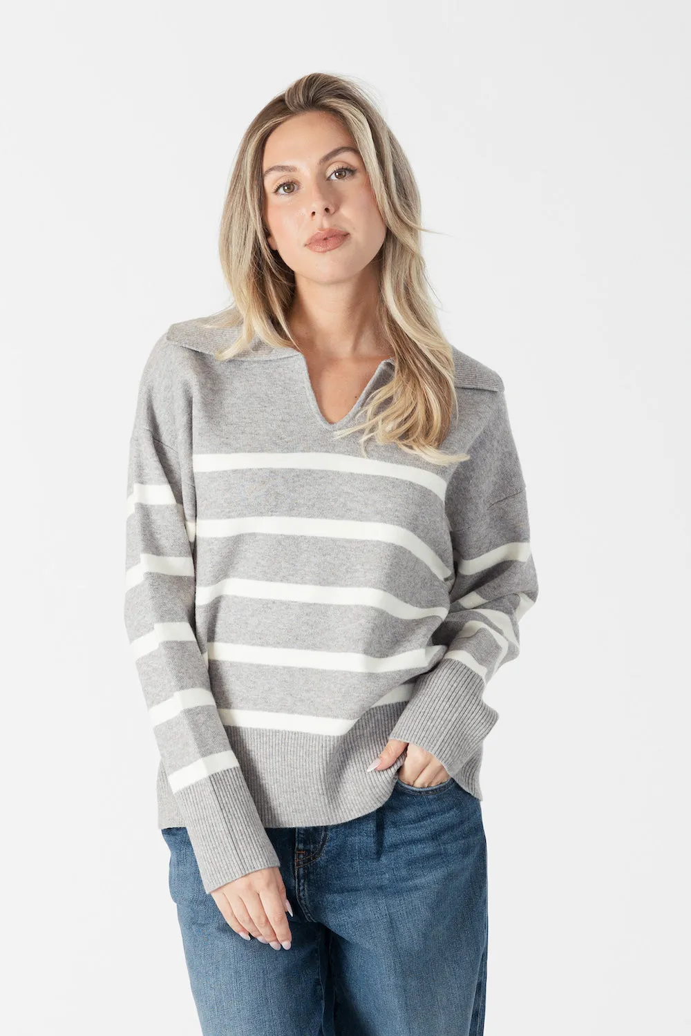 Lyla & Luxe Brooke Striped Pullover - Grey Marl sold by Boutique with Grace