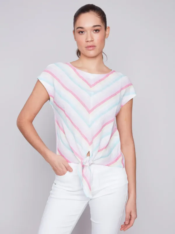 Charlie B Tie Front Linen Top sold by Boutique with Grace