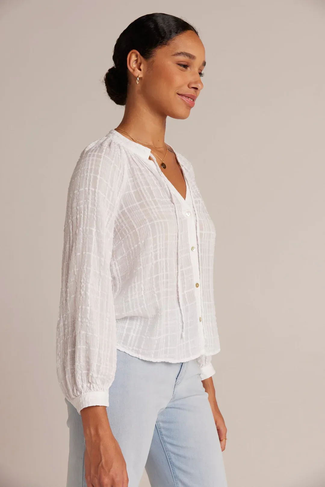 Bella Dahl Full Sleeve Raglan Buttondown - White sold by Boutique with Grace product image thumbnail 4