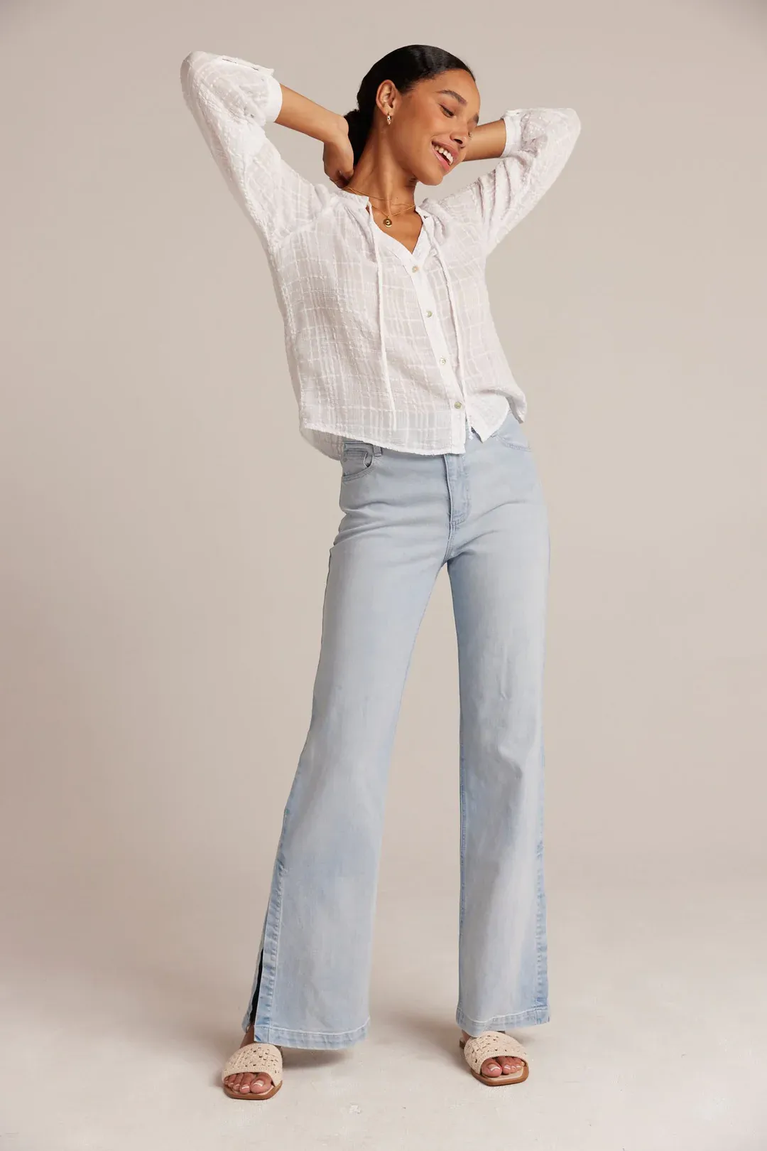 Bella Dahl Full Sleeve Raglan Buttondown - White sold by Boutique with Grace product image thumbnail 3