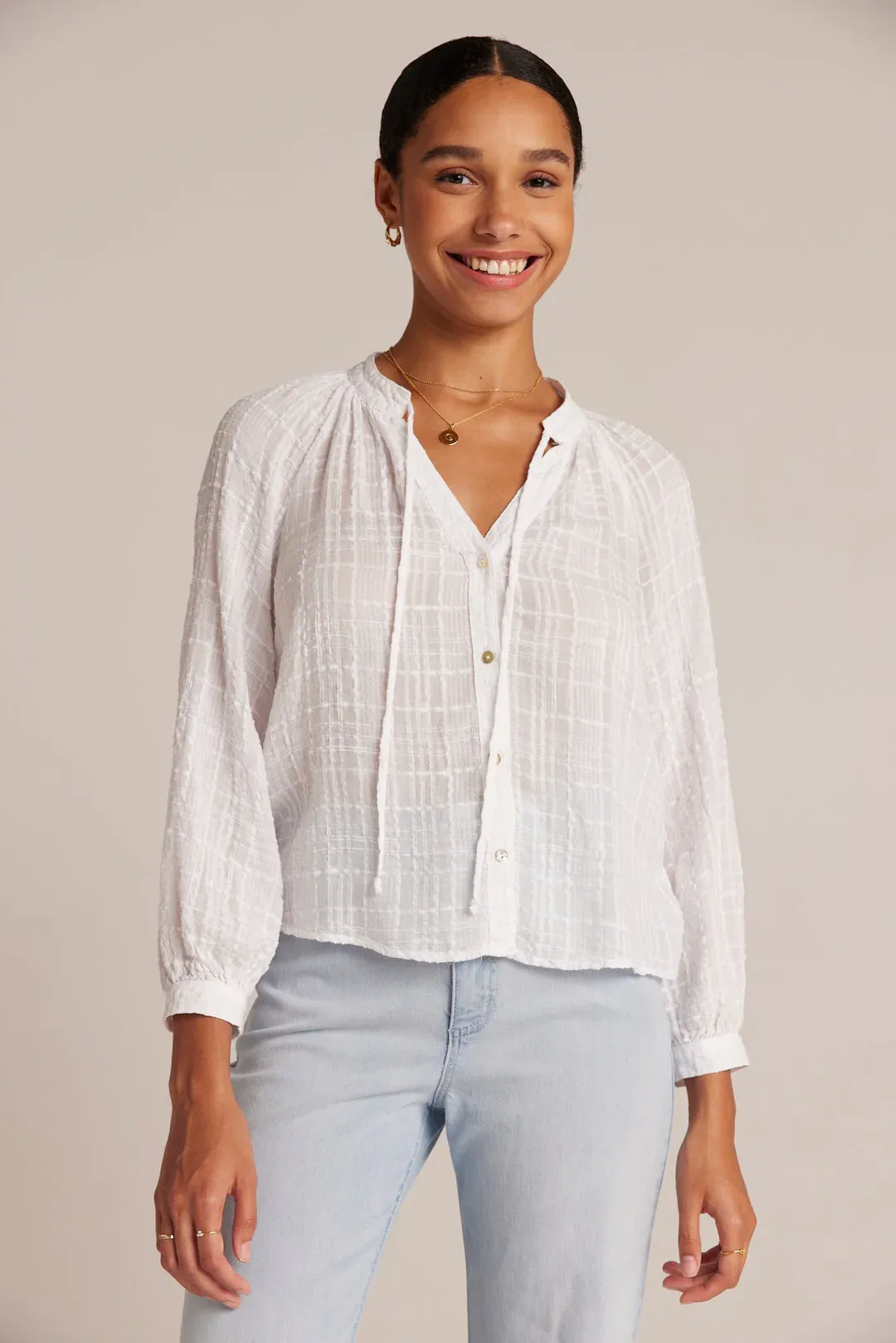 Bella Dahl Full Sleeve Raglan Buttondown - White sold by Boutique with Grace product image thumbnail 2