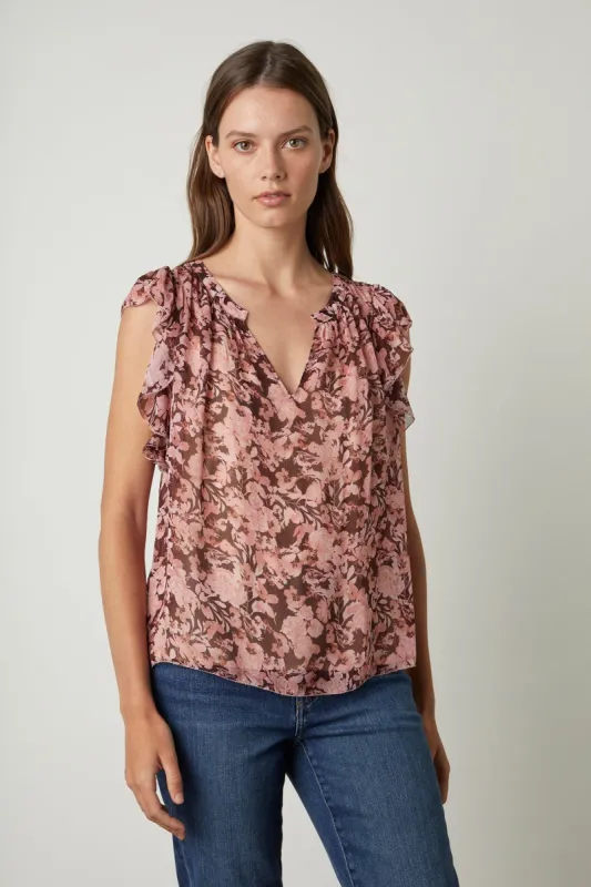 Velvet Demi Sleeveless Blouse - Pink Floral sold by Boutique with Grace