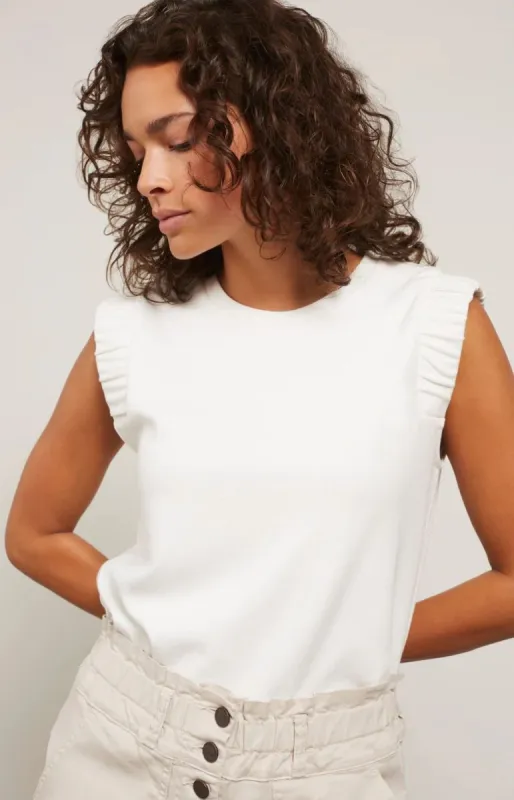 Yaya Sleeveless Top with Gathered Shoulders - Star White sold by Boutique with Grace