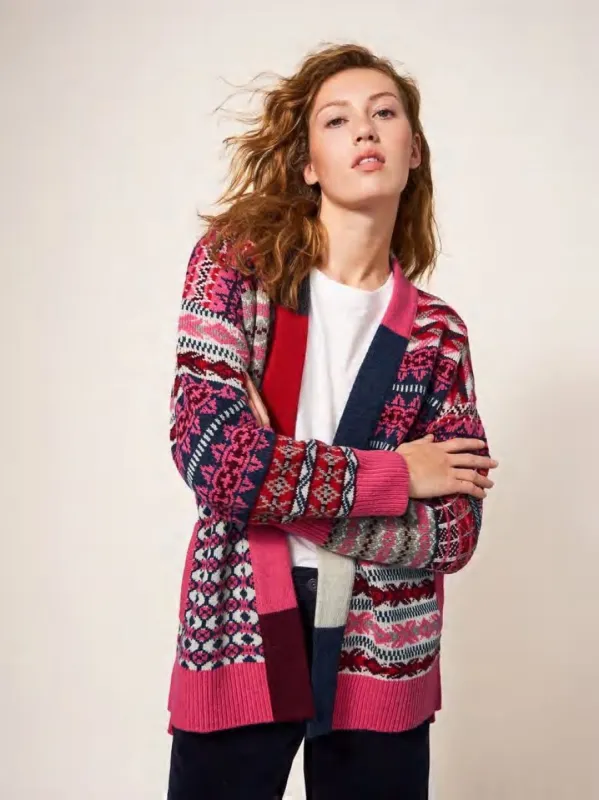 White Stuff Cocoon Pattern Cardi - Fairisle Red sold by Boutique with Grace