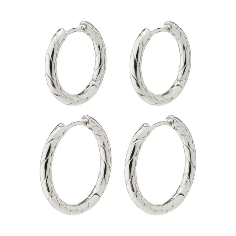 Pilgrim Love Hoop Earrings 2 in 1 Set - Silver sold by Boutique with Grace