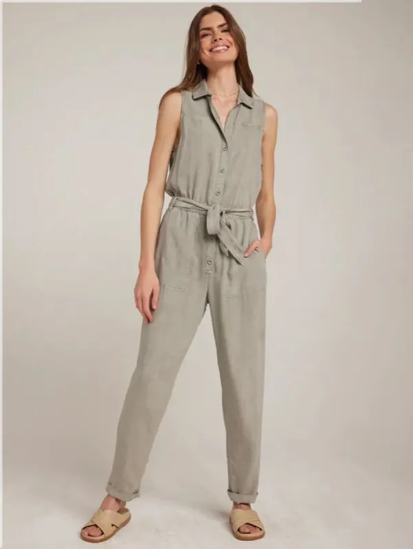 Bella Dahl Sleeveless Belted Jumpsuit - Soft Army sold by Boutique with Grace