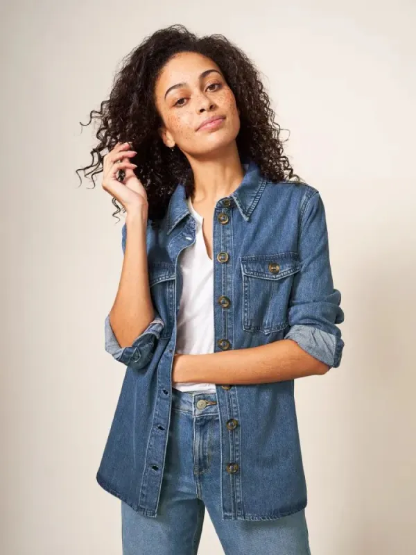 White Stuff Blair Denim Shirt - Mid Denim sold by Boutique with Grace
