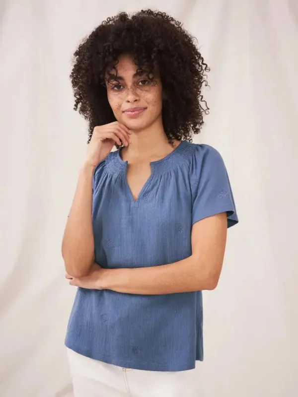 White Stuff Luella Embroidered Top - Mid Blue sold by Boutique with Grace