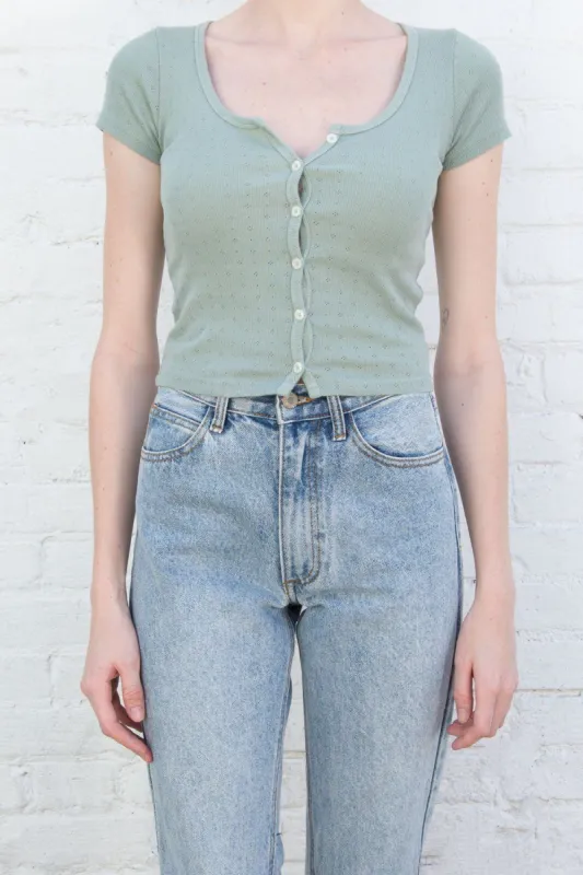 Zelly Eyelet Button Up Top sold by Brandy Melville