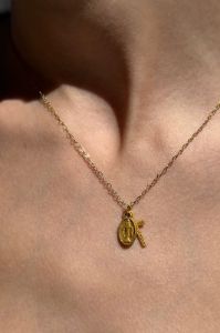 Mother Mary Cross Necklace sold by Brandy Melville
