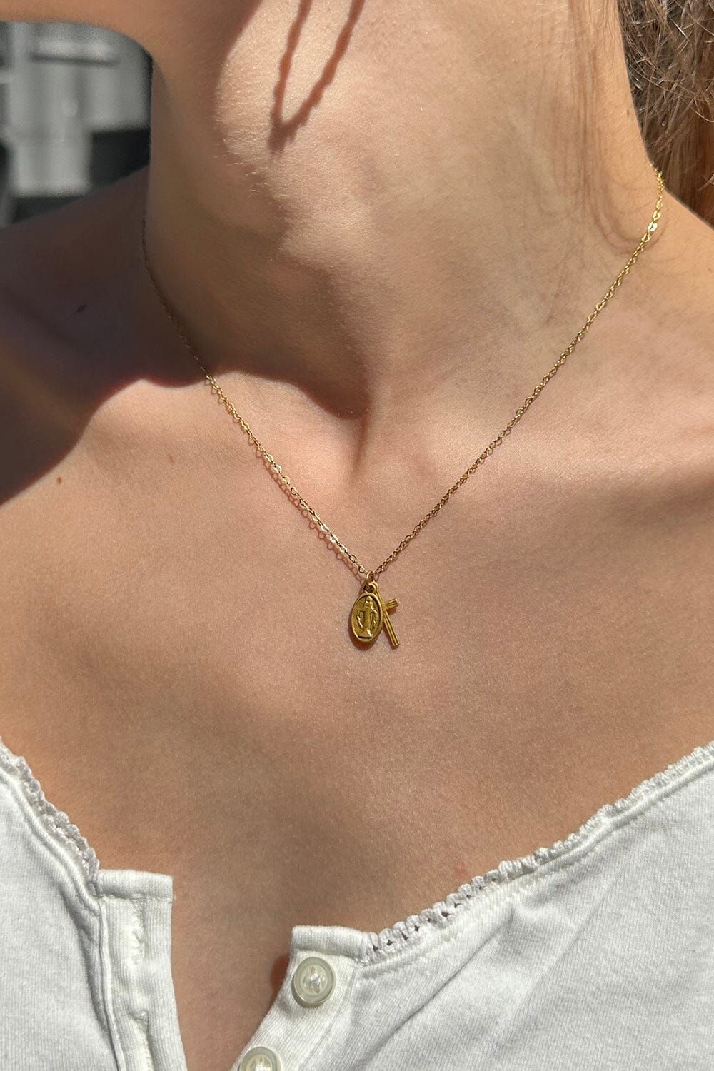 Mother Mary Cross Necklace sold by Brandy Melville