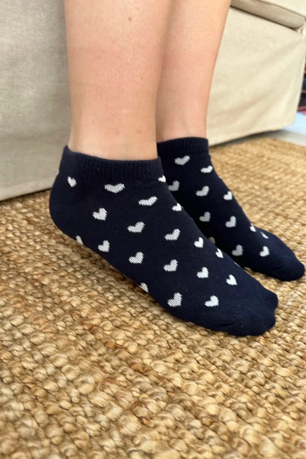 Navy Blue Ankle Socks White Hearts sold by Brandy Melville product image thumbnail 4