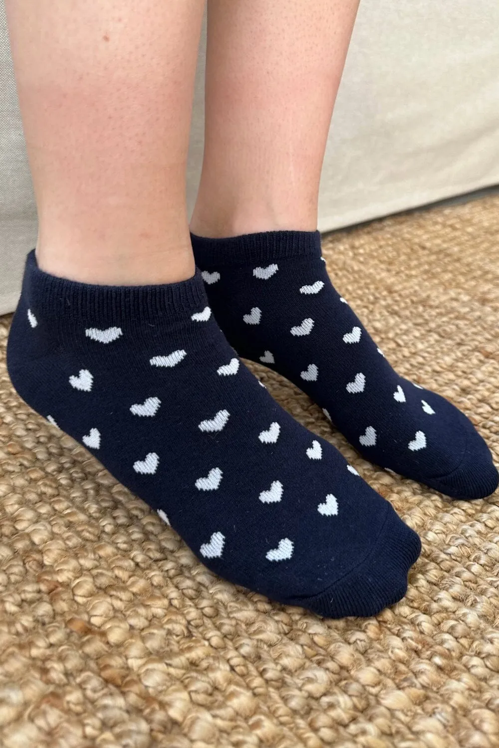 Navy Blue Ankle Socks White Hearts sold by Brandy Melville product image thumbnail 3