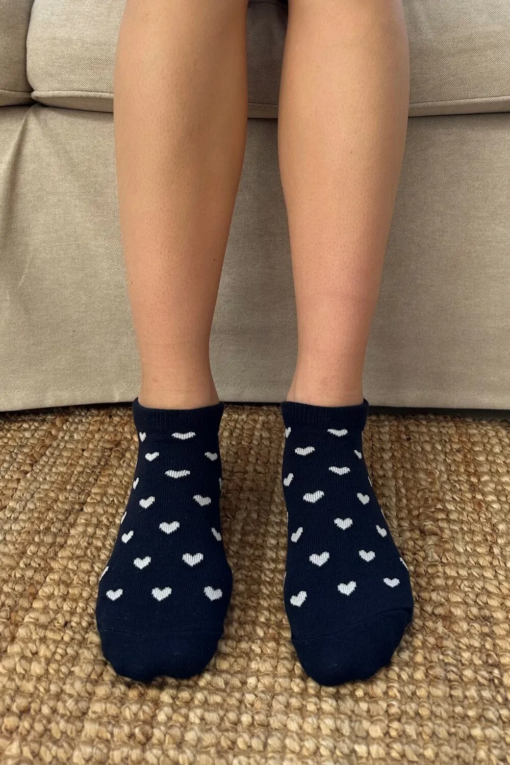Navy Blue Ankle Socks White Hearts sold by Brandy Melville product image thumbnail 2