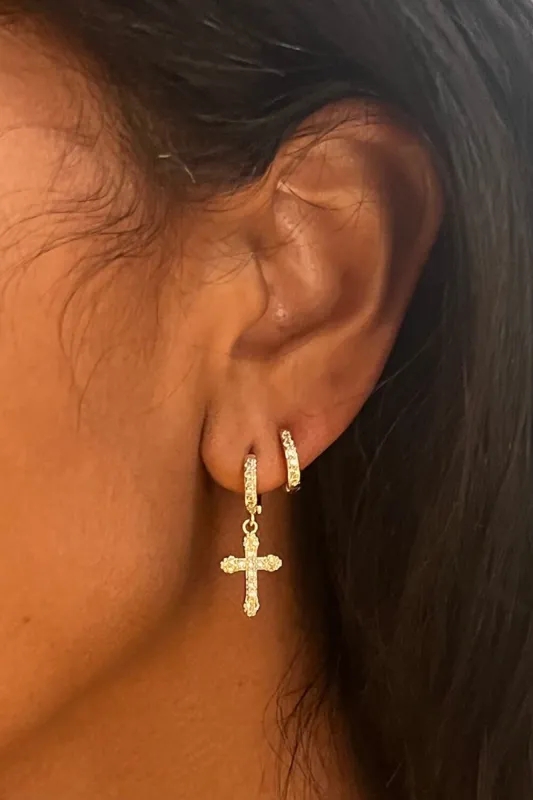 Gold Cross Hoop Earring Set made by Brandy Melville