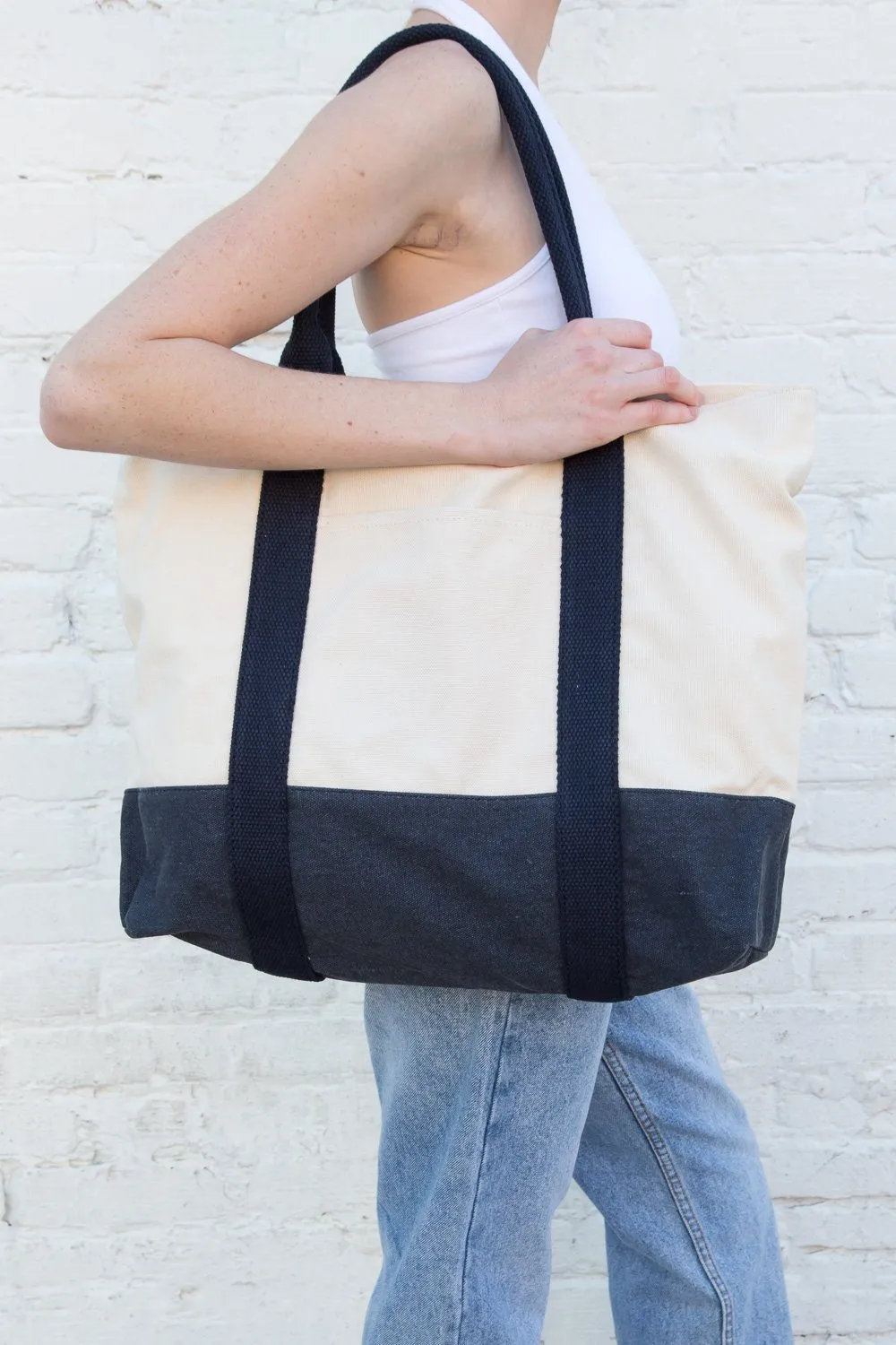 Navy Blue Beige Tote Bag sold by Brandy Melville