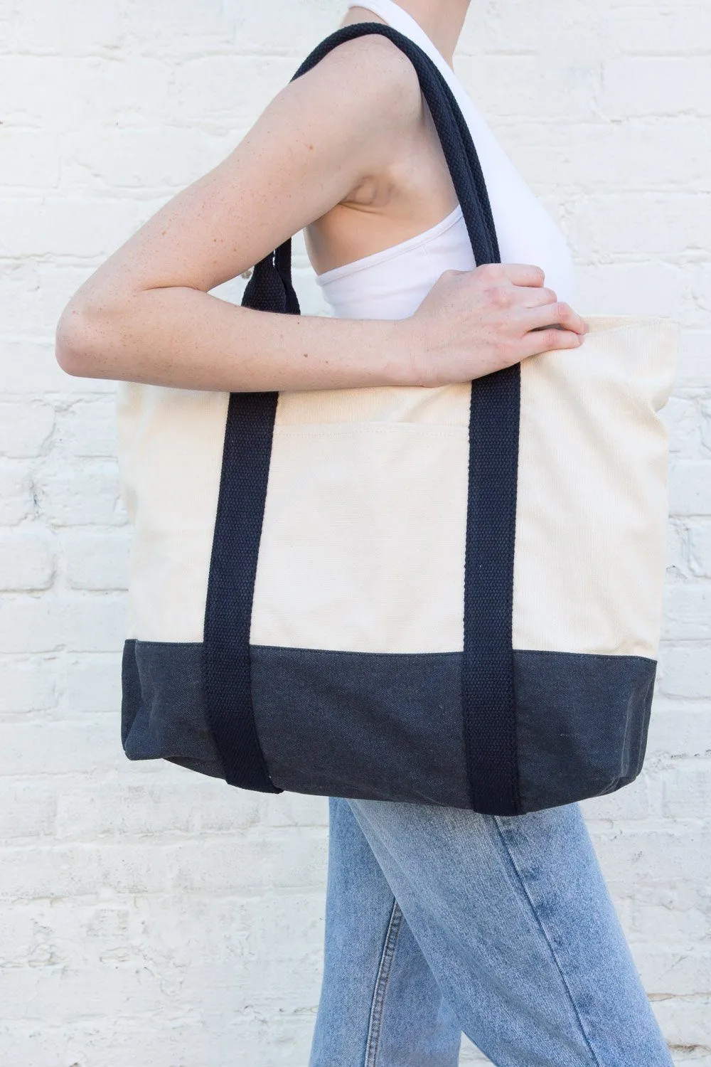 Navy Blue Beige Tote Bag sold by Brandy Melville product image thumbnail 2