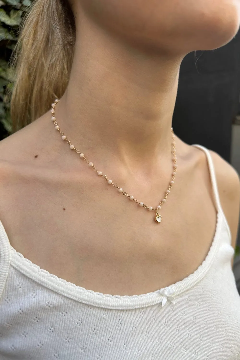 Beaded Chain Heart Necklace sold by Brandy Melville product image thumbnail 3