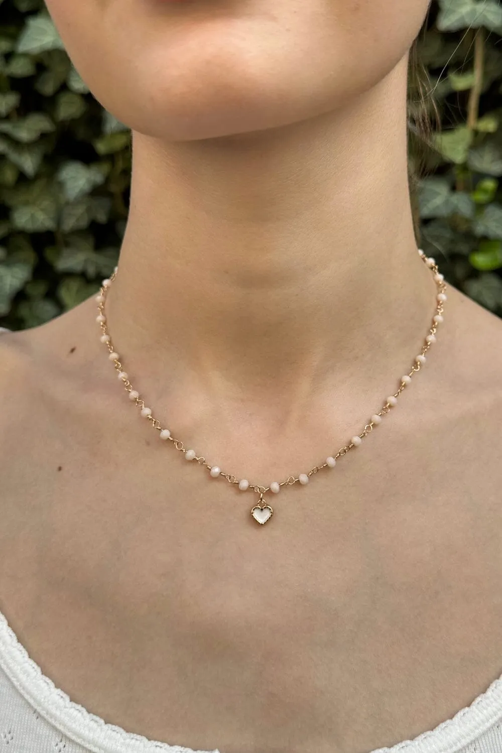 Beaded Chain Heart Necklace sold by Brandy Melville