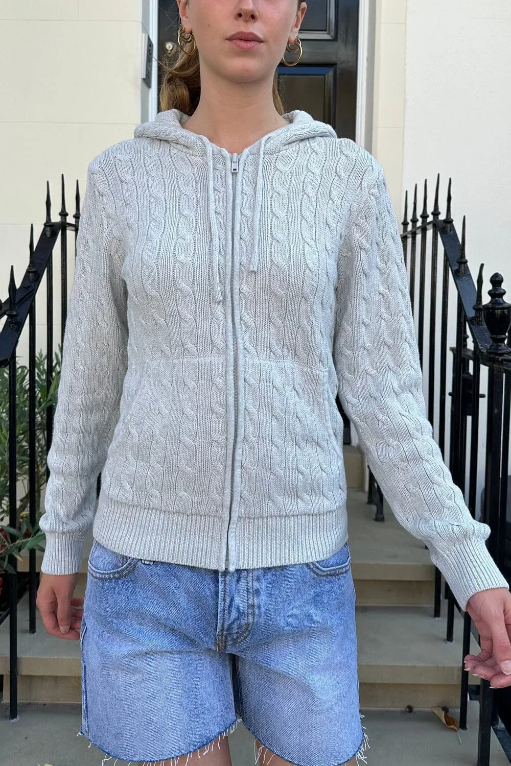 Ayla Cable Knit Zip-Up Sweater sold by Brandy Melville